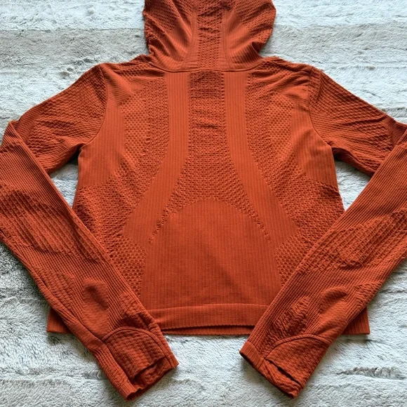 NWOT Athleta Flurry Seamless Cropped Hoodie in Foliage Orange Size S - Picture 6 of 13